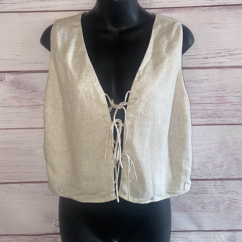 Abercrombie & Fitch Womens S Linen Blend Tie Front Vest Top Cream Boho B28
